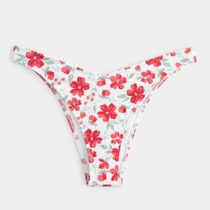 NWT. Hollister White Floral Ribbed High-Leg V-Waist Cheekiest Bikini Bottom.